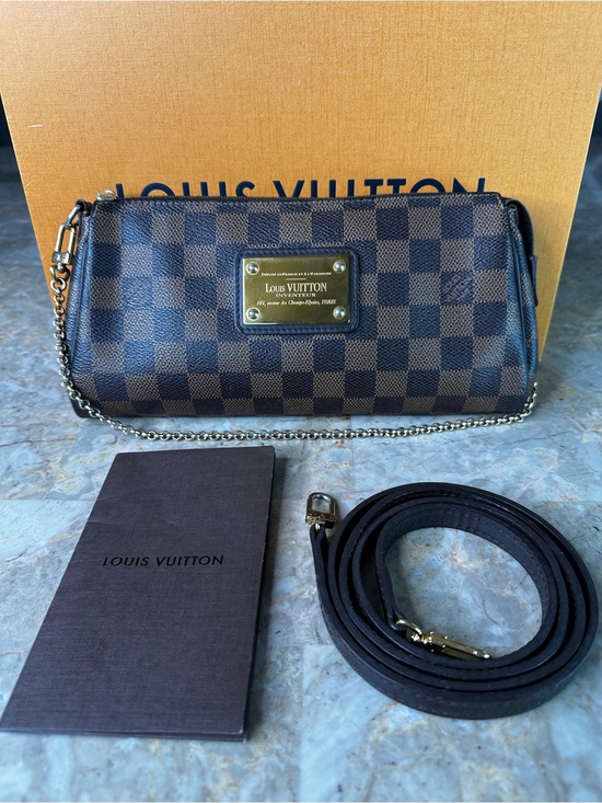 Louis Vuitton Handbags - Louis Vuitton Damier Ebene Pochette with Gold Plate and Chain